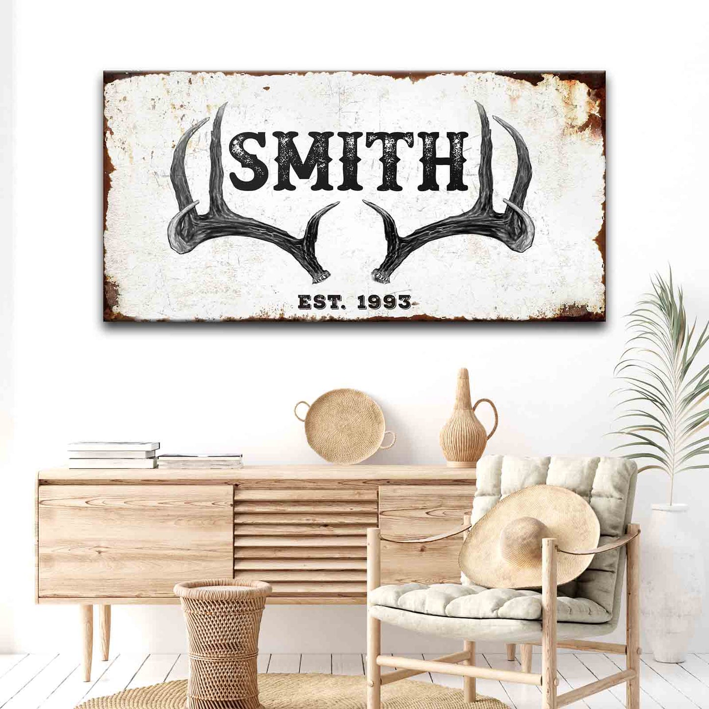 Personalized Rustic Family Antler Canvas Sign