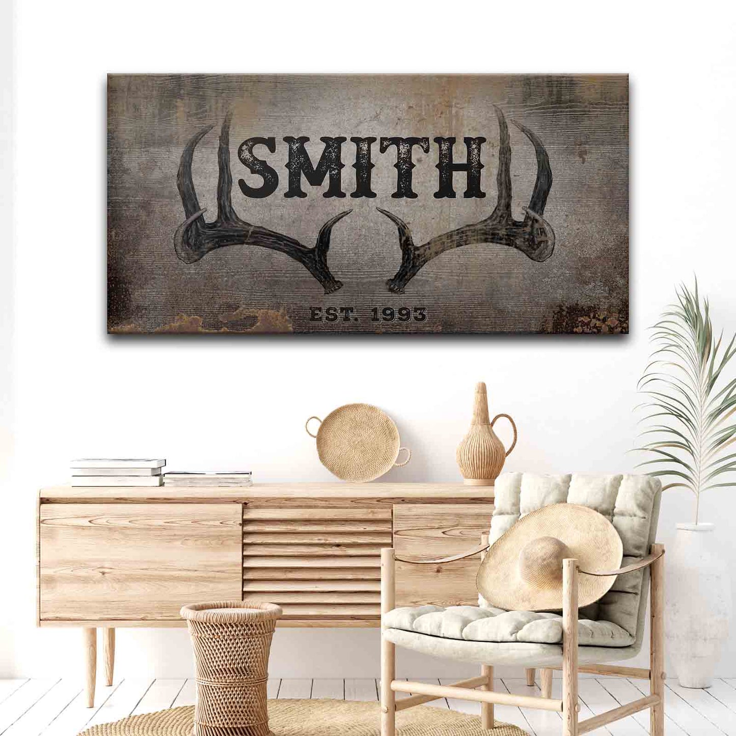 Personalized Rustic Family Antler Canvas Sign