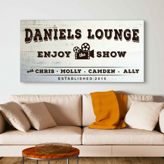 Enjoy the Show Family Cinema Personalized Canvas Sign