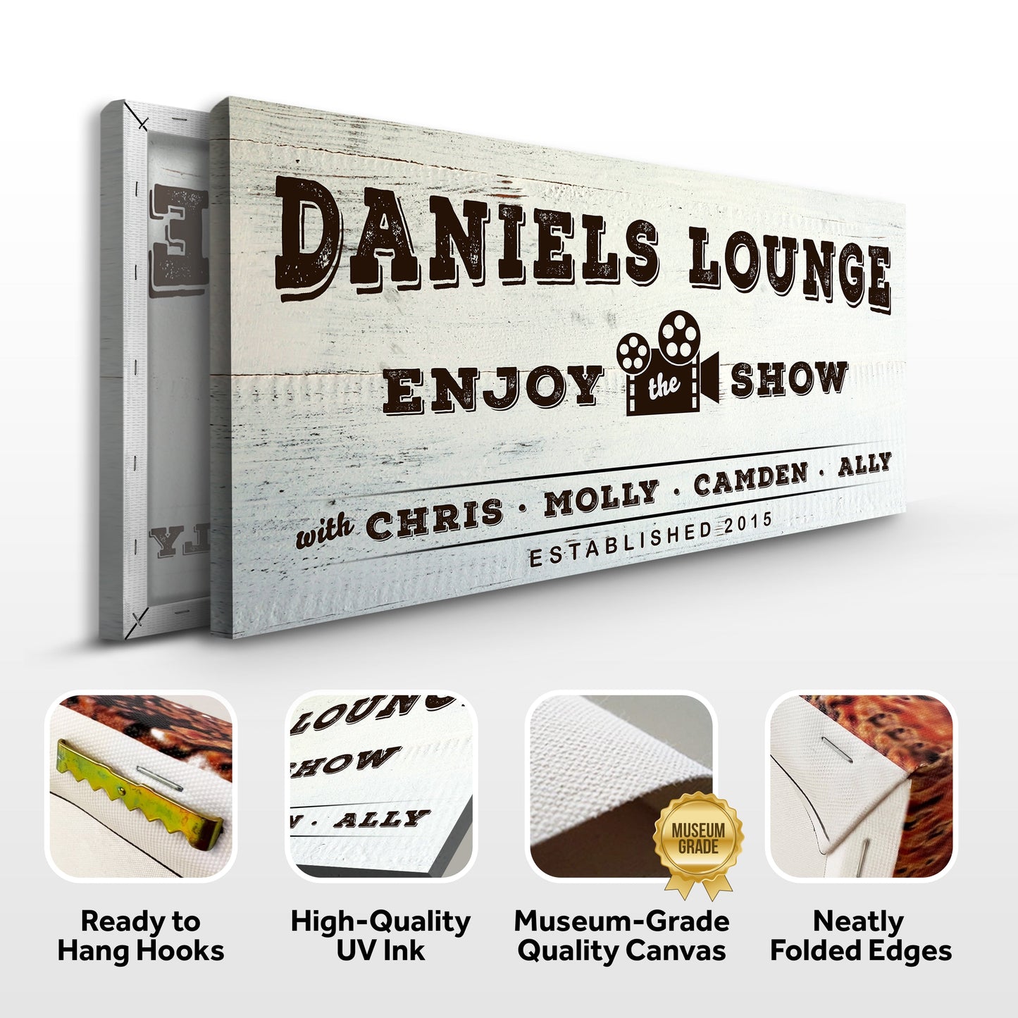 Enjoy the Show Family Cinema Personalized Canvas Sign