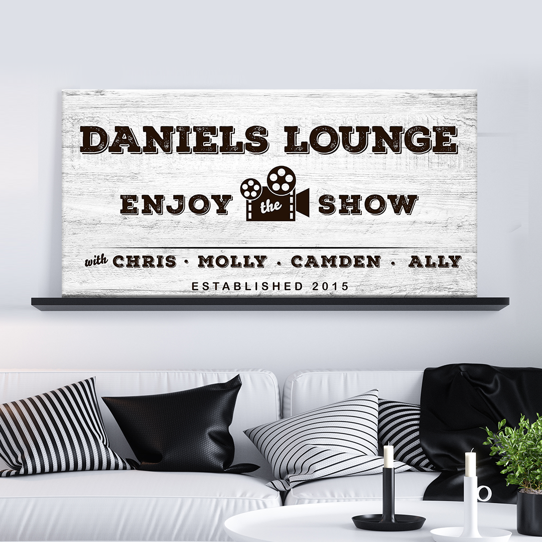 Enjoy the Show Family Cinema Personalized Canvas Sign