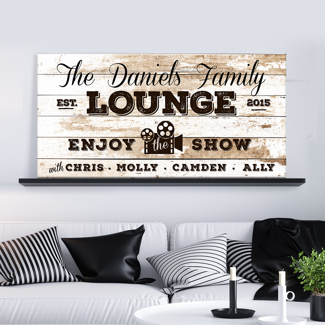 Enjoy the Show Family Cinema Personalized Canvas Sign