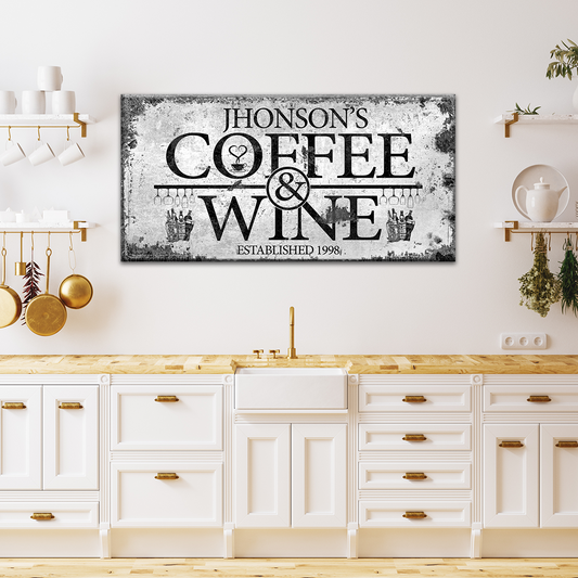 Personalized Coffee and Wine bar canvas sign with rustic styling