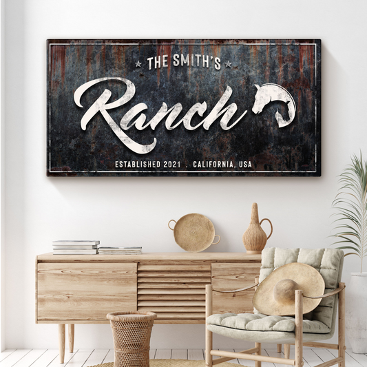 Personalized Family Ranch canvas sign with rustic country charm