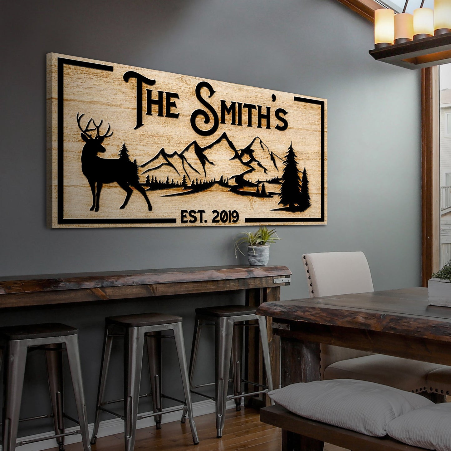 Personalized Family Mountain canvas sign for cabins and lodges