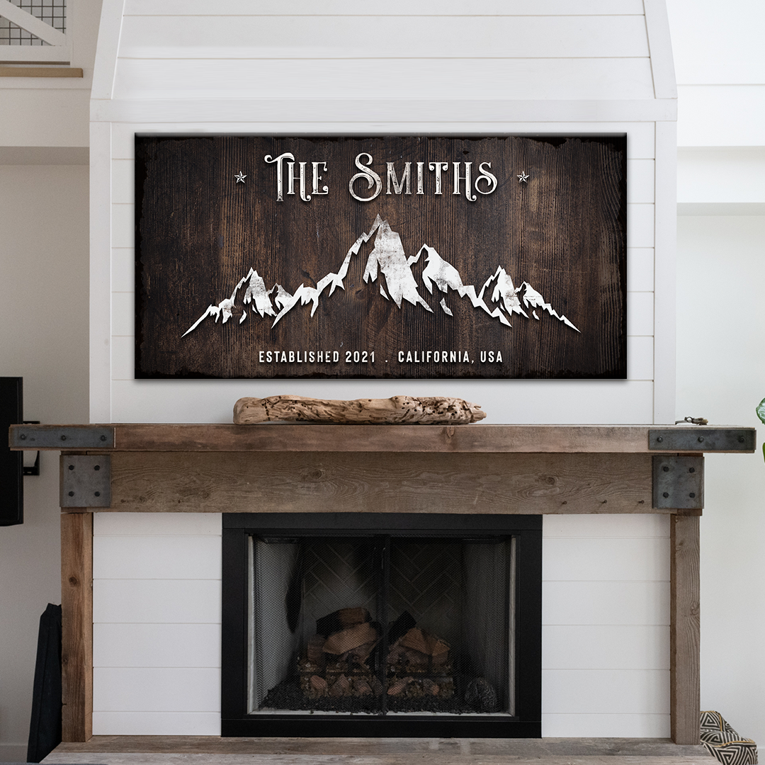 Personalized Family Mountain Home canvas sign for cabins and lodges