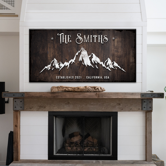 Personalized Family Mountain Home canvas sign for cabins and lodges