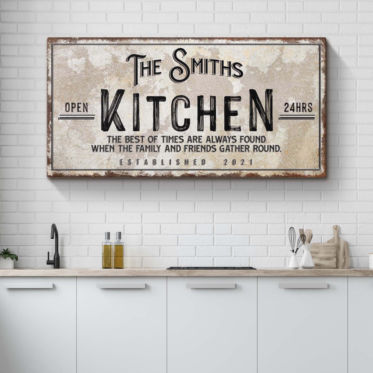 Family Kitchen rustic canvas sign for farmhouse kitchen wall decor