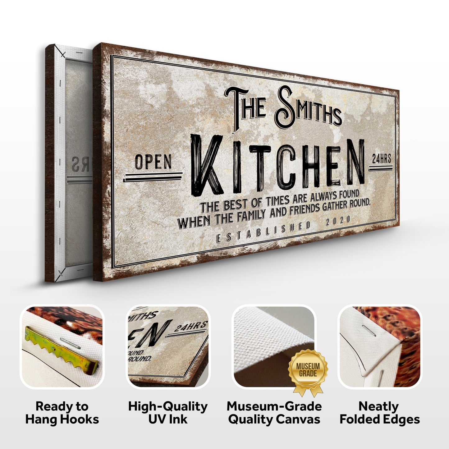 Family Kitchen Rustic Canvas Sign