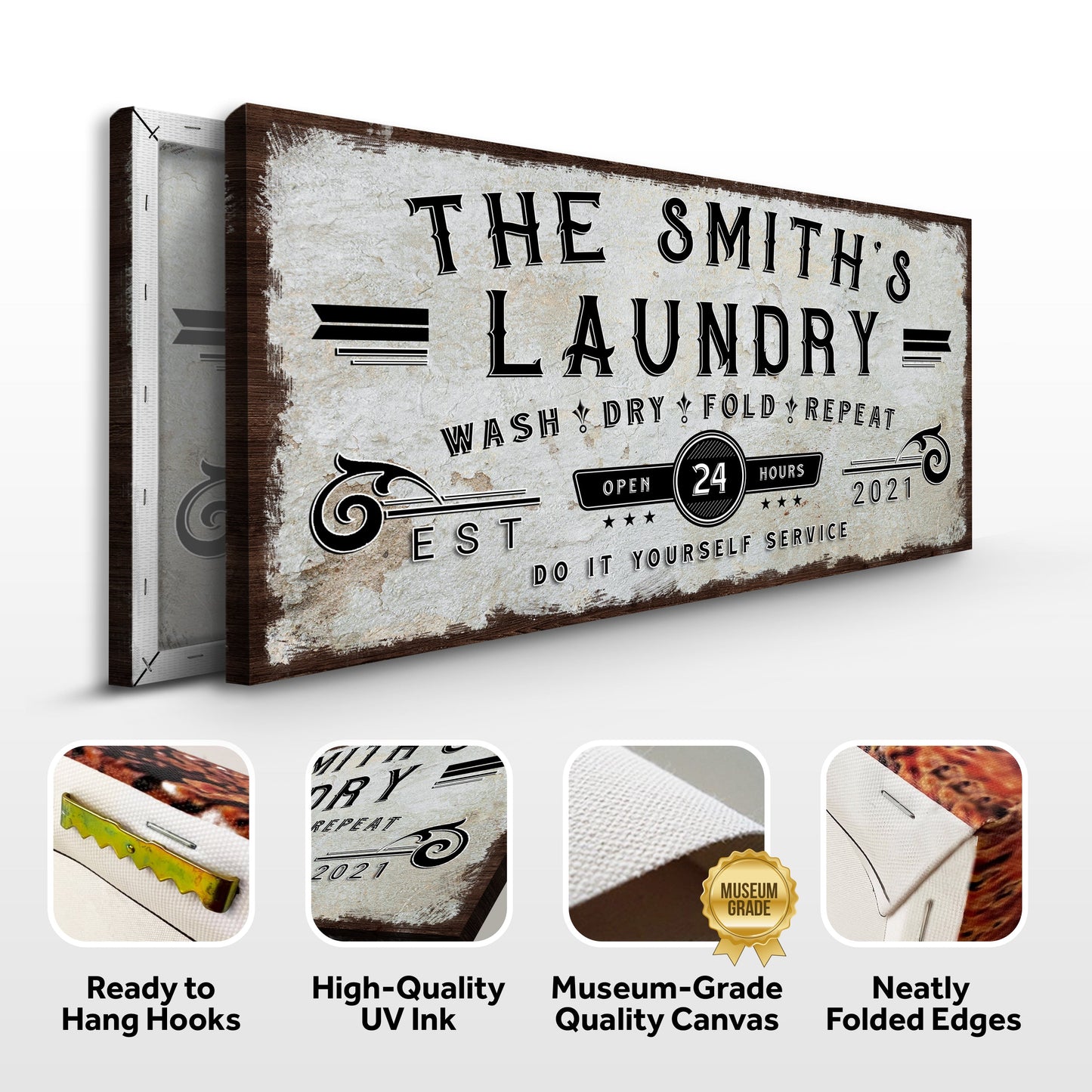 Personalized Laundry Room Family Name Canvas Sign