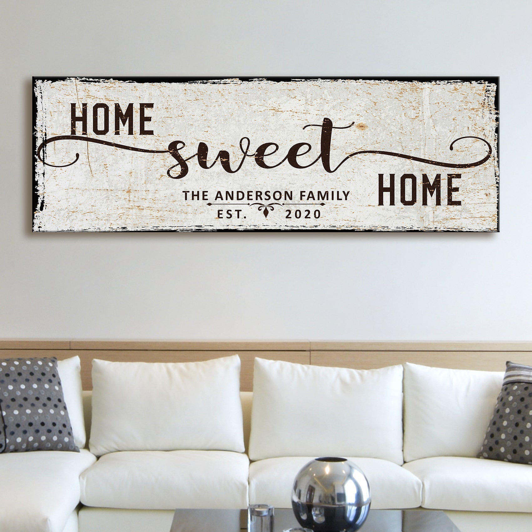 Home Sweet Home personalized family canvas sign with classic rustic lettering