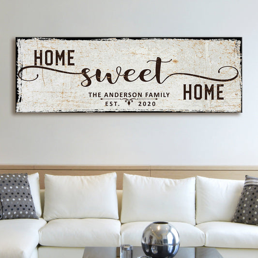 Home Sweet Home personalized family canvas sign with classic rustic lettering