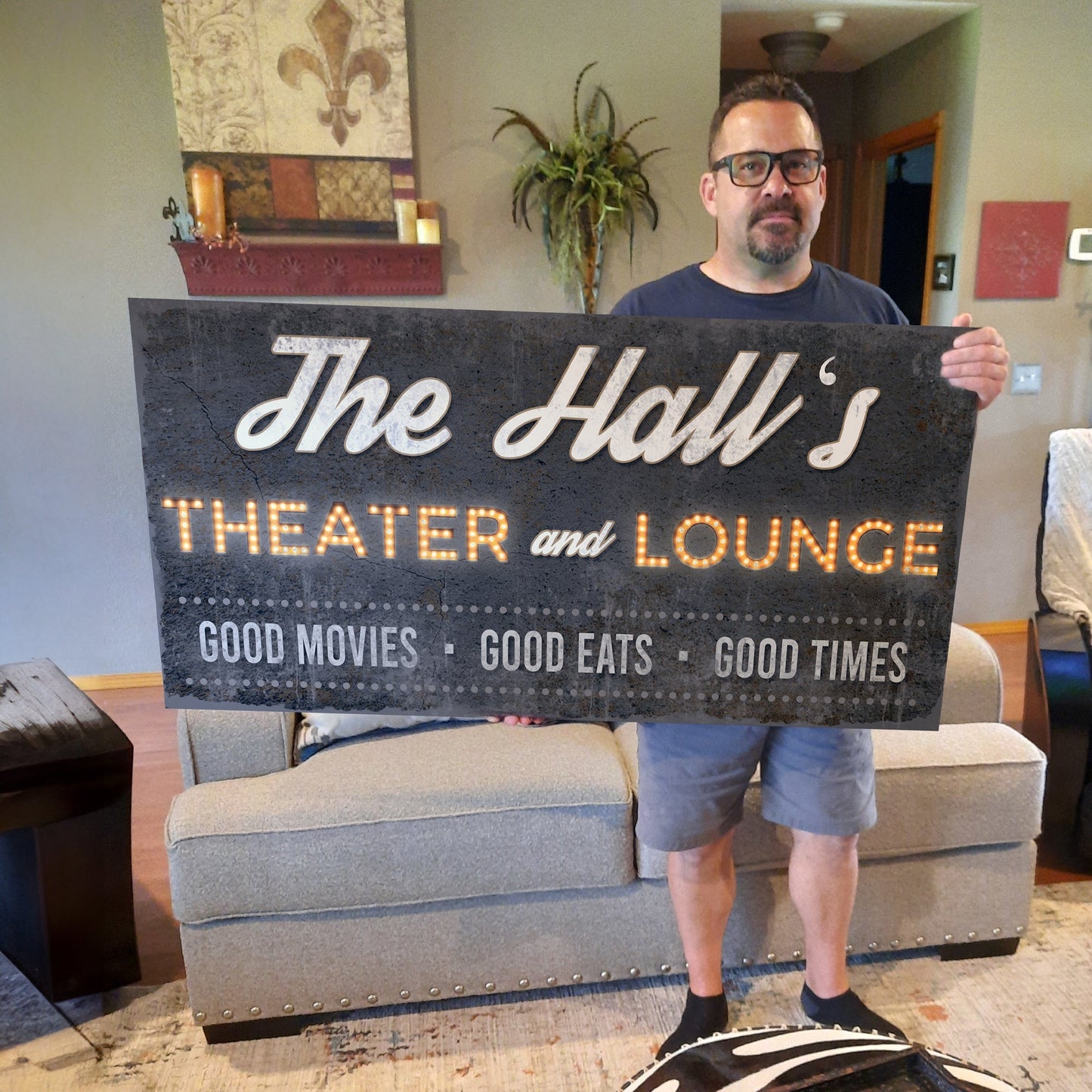 Family Theater and Lounge Sign canvas wall art for home media room
