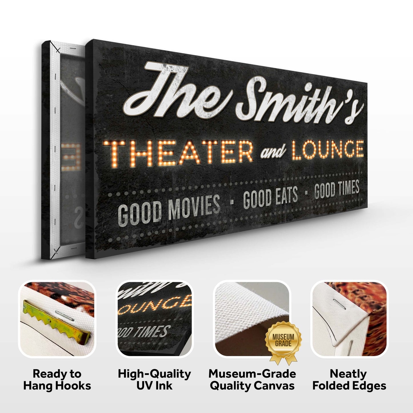 Family Theater and Lounge Personalized Canvas Sign