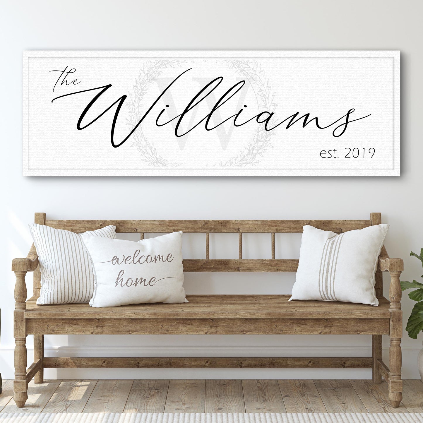 Personalized family name canvas sign with established year in rustic word art