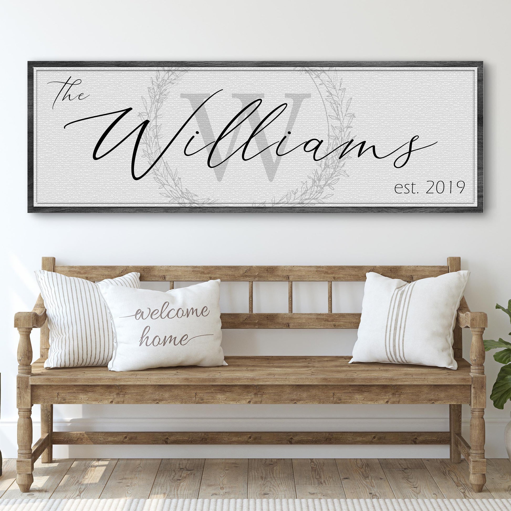 Personalized family name rustic word-art canvas sign with established date ready to hang