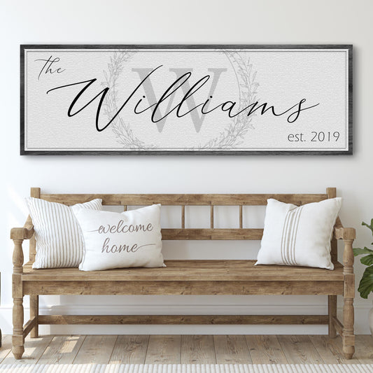 Personalized family name rustic word-art canvas sign with established date ready to hang