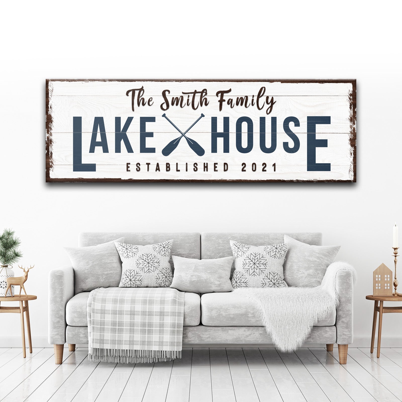 Family Lake House arrow canvas wall art sign