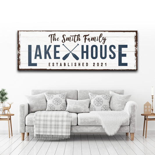 Family Lake House arrow canvas wall art sign