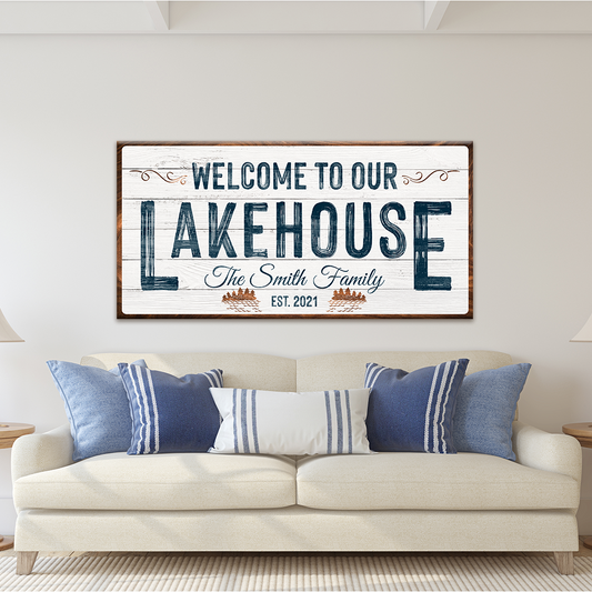 Welcome To Our Lakehouse canvas wall art sign