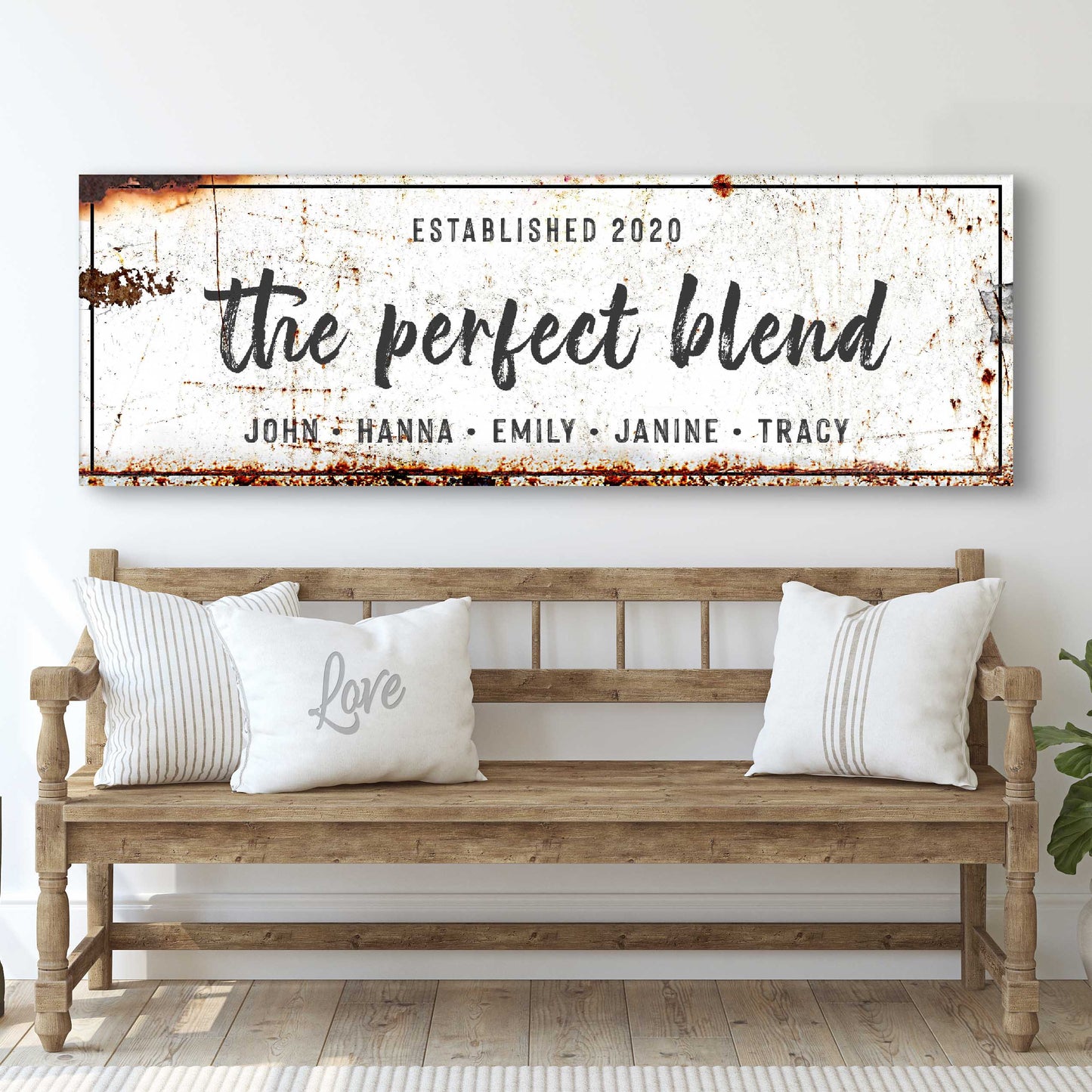 The Perfect Blend coffee bar canvas sign with rustic lettering for a kitchen