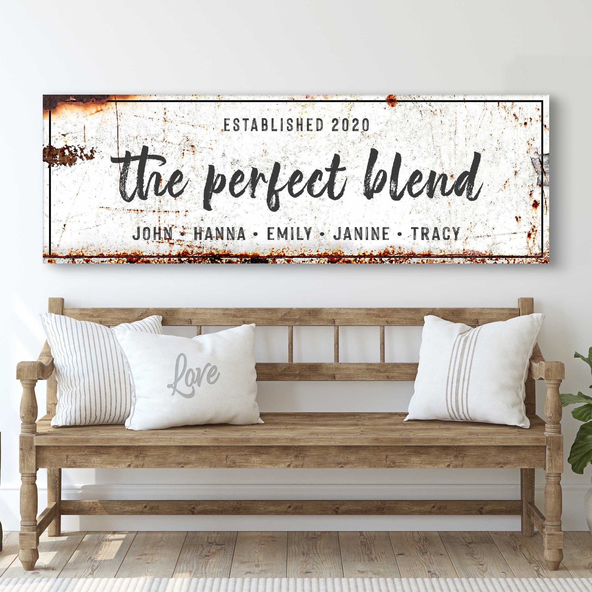 The Perfect Blend coffee bar canvas sign with rustic lettering for a kitchen