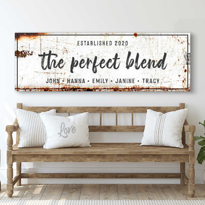 The Perfect Blend coffee bar canvas sign with rustic lettering for a kitchen