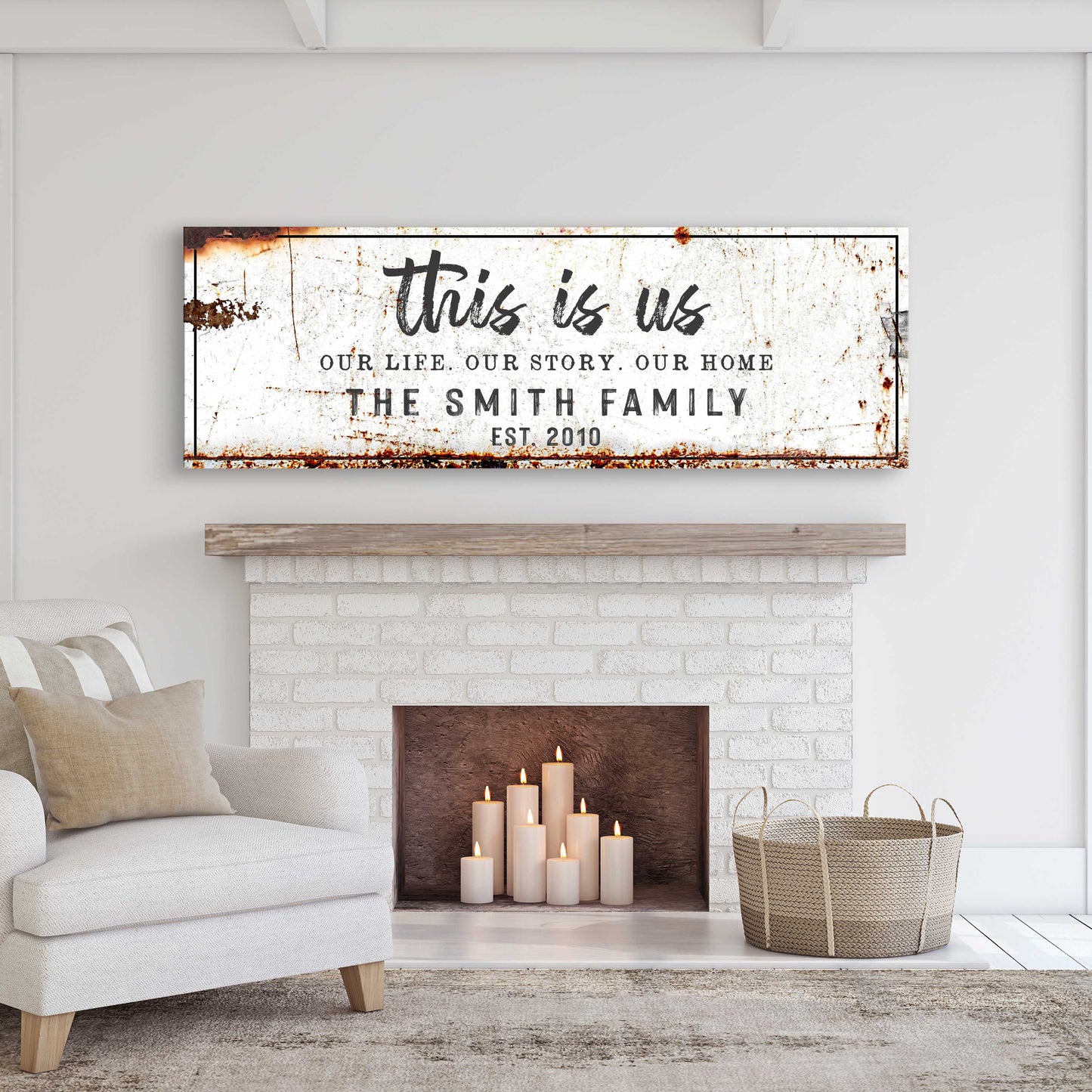 This Is Us rustic family canvas sign with personalized family and member names