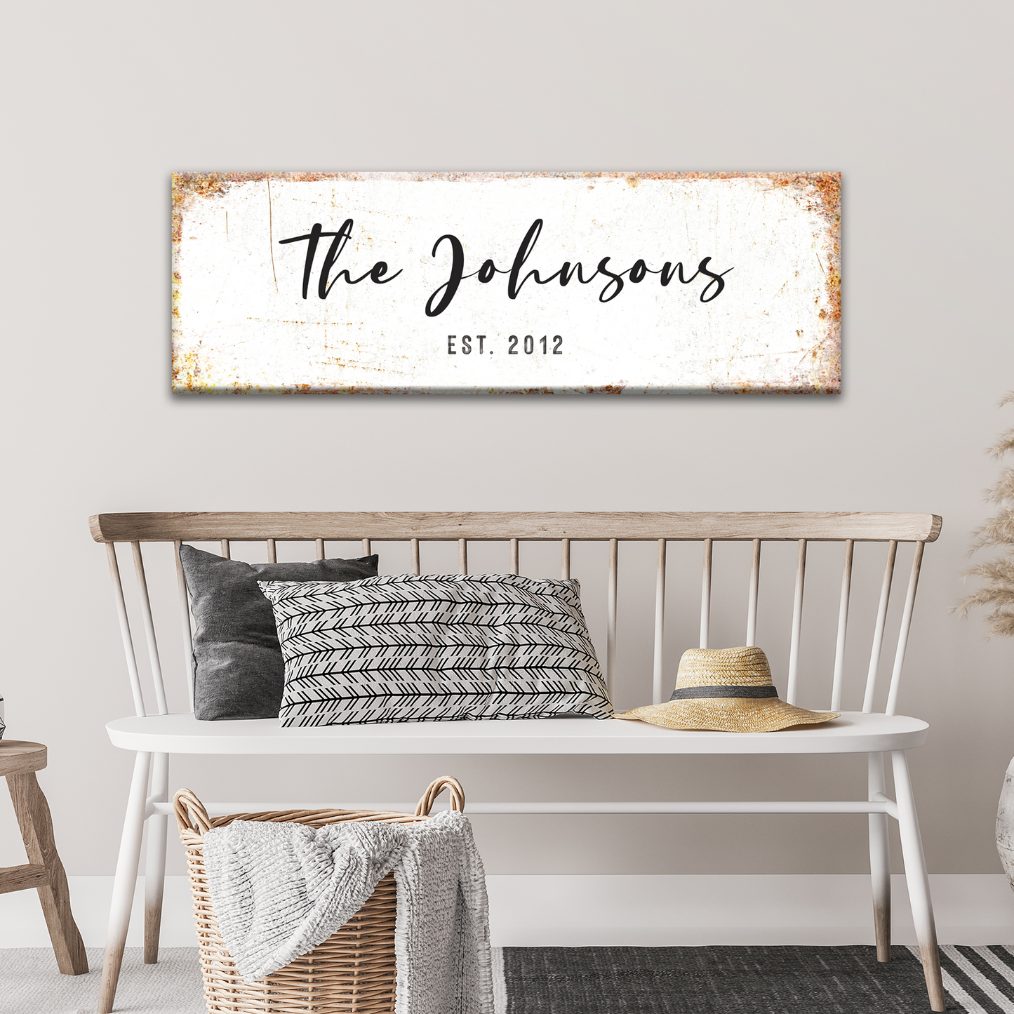 Personalized rustic family name canvas sign with last name and year