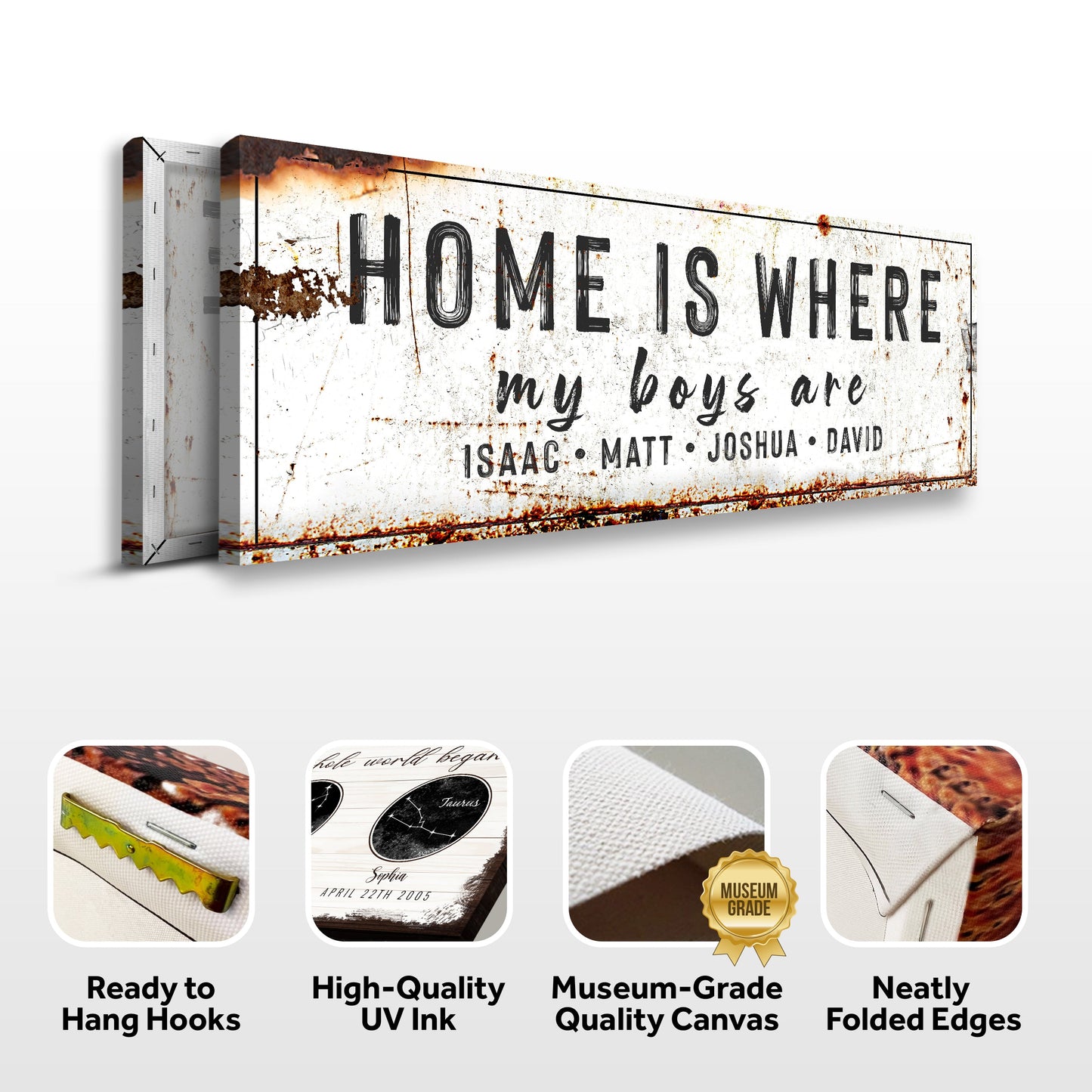 Home Is Where My Boys Are Family Canvas Sign IV