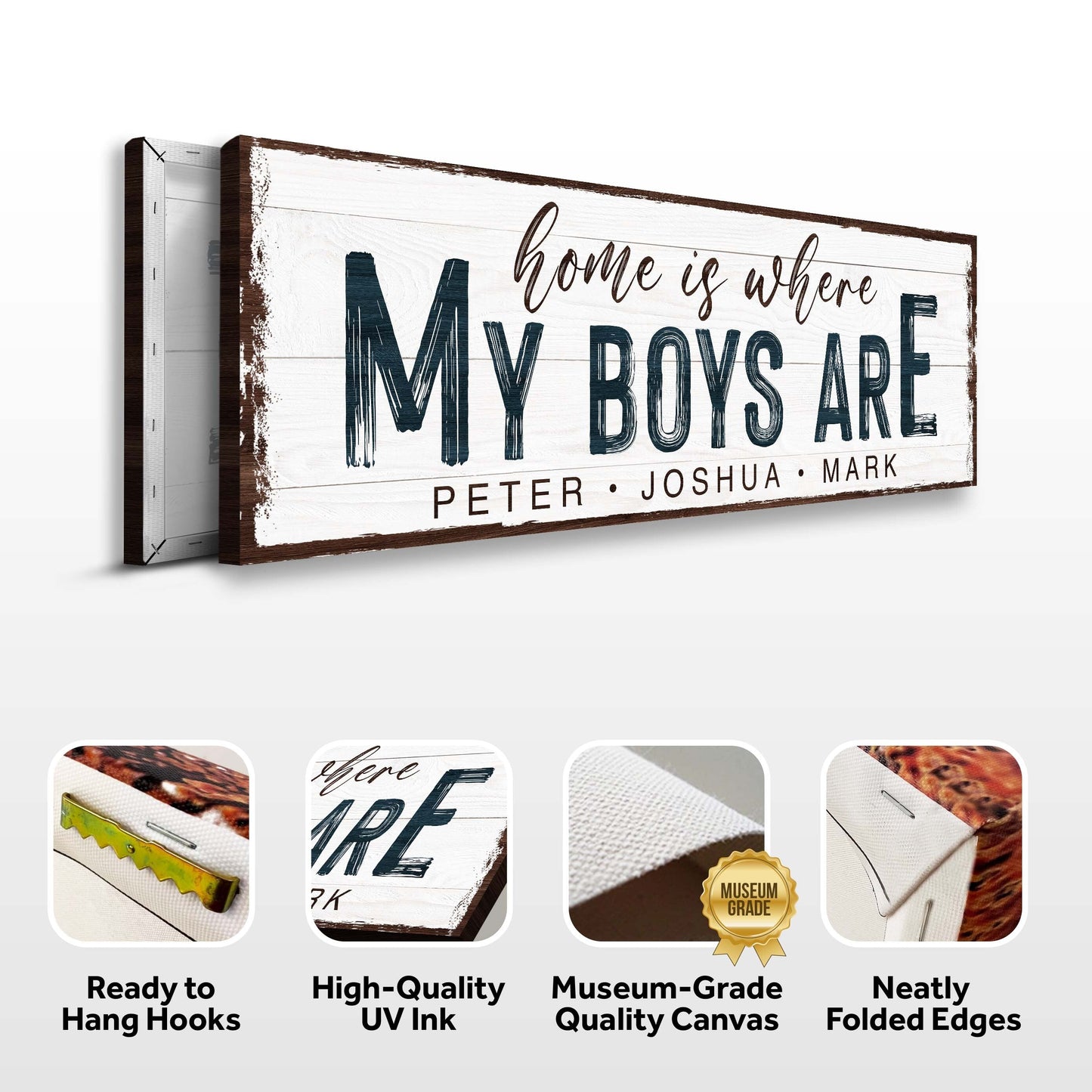 Home Is Where My Boys Are Family Canvas Sign