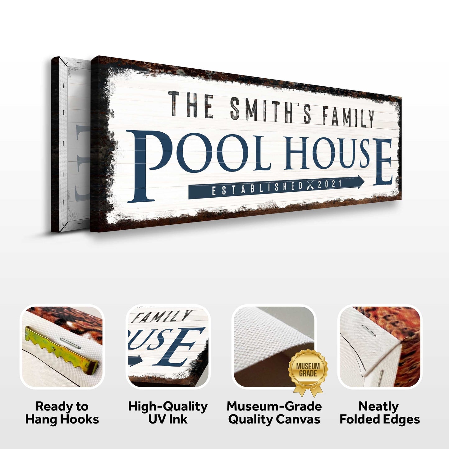 Family Pool House Personalized Canvas Sign