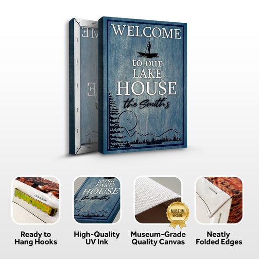 Welcome To Our Lake House Personalized Canvas Sign