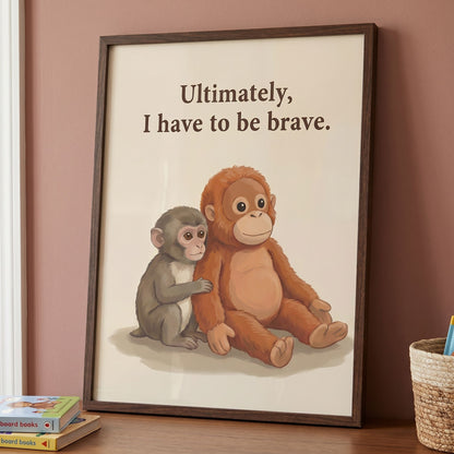 Baby Monkey "Be Brave" Framed Wall Art - 20x25 cm / 8x10″ - White frame / Ready-to-hang - Sparkycare