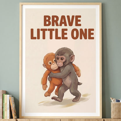 Brave Little One Monkey Poster - Bold Typography Framed Art - 20x25 cm / 8x10″ - White frame / Ready-to-hang - Sparkycare