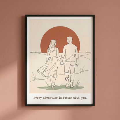Romantic Wall Art - Couples Poster for Your Bedroom - 20x25 cm / 8x10″ - White frame / Ready-to-hang - Sparkycare