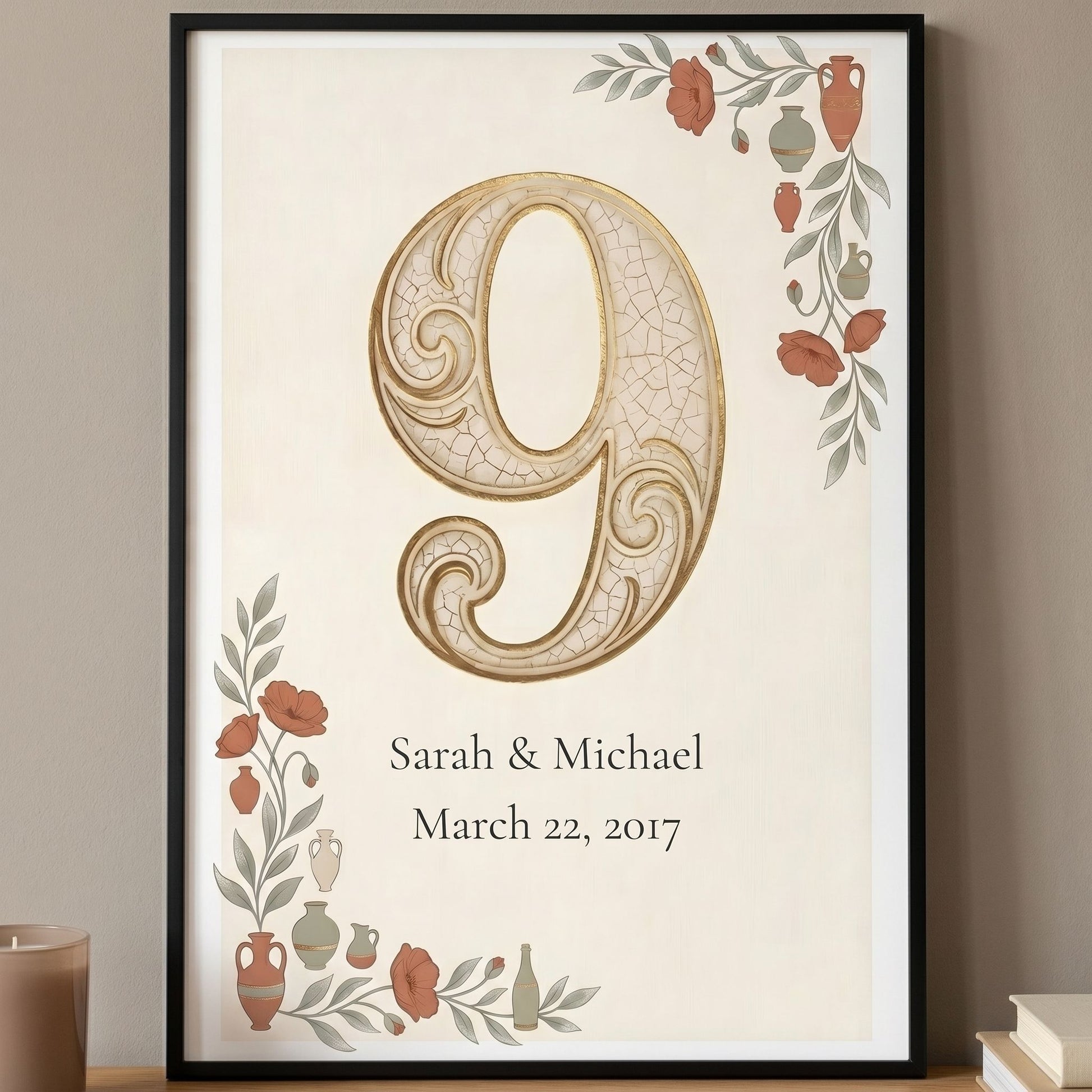 Personalized 9th Anniversary Wall Art - 13x18 cm / 5x7″ - White frame / Ready-to-hang - Sparkycare