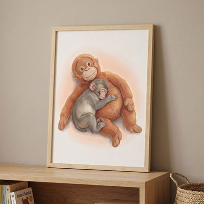 Baby Monkey Sleeping Nursery Art Print - 20x25 cm / 8x10″ - White frame / Ready-to-hang - Sparkycare