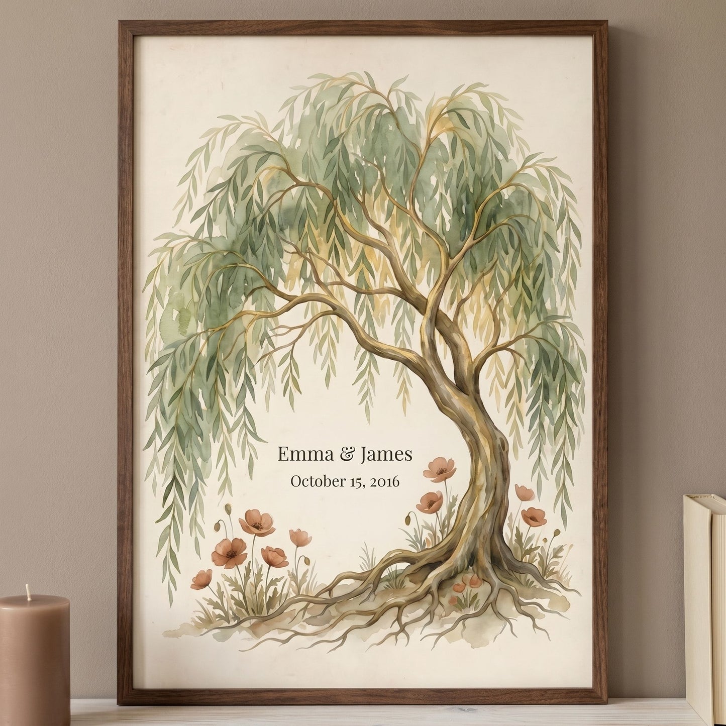 Personalized Willow Tree 9th Anniversary Wall Art - 13x18 cm / 5x7″ - White frame / Ready-to-hang - Sparkycare