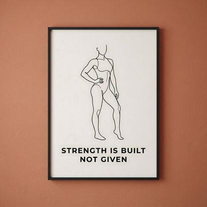 Women Fitness Poster - Strength Is Built Not Given - 20x25 cm / 8x10″ - White frame / Ready-to-hang - Sparkycare