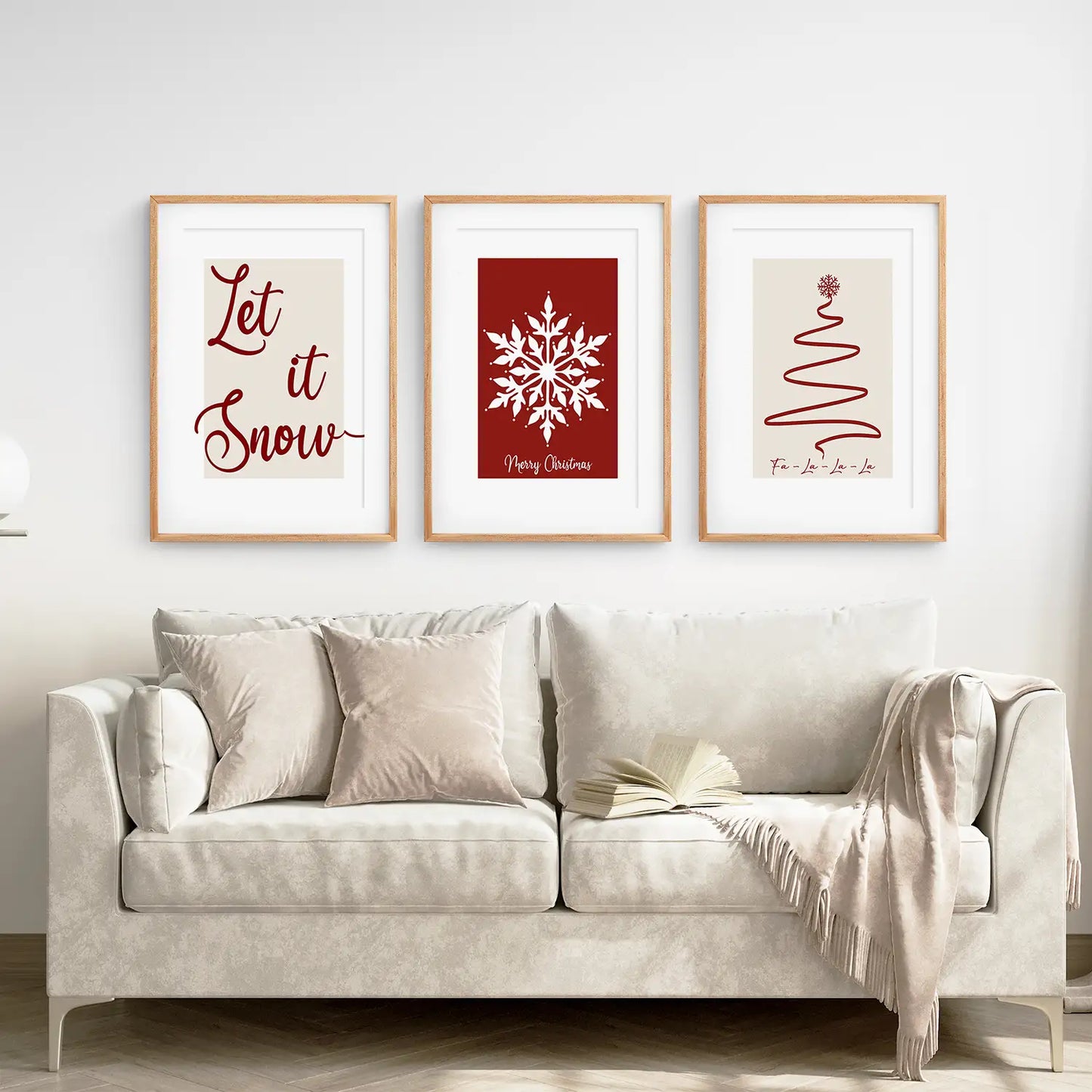 Merry Christmas Wall Art Set of 3, Minimalist Holiday Decor