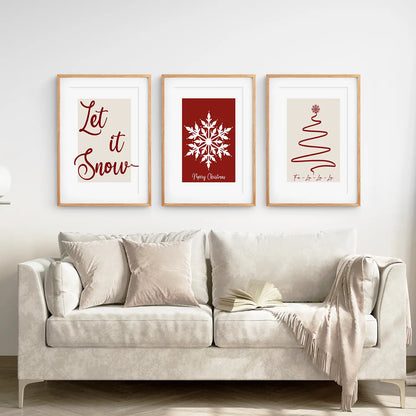 Merry Christmas Wall Art Set of 3, Minimalist Holiday Decor
