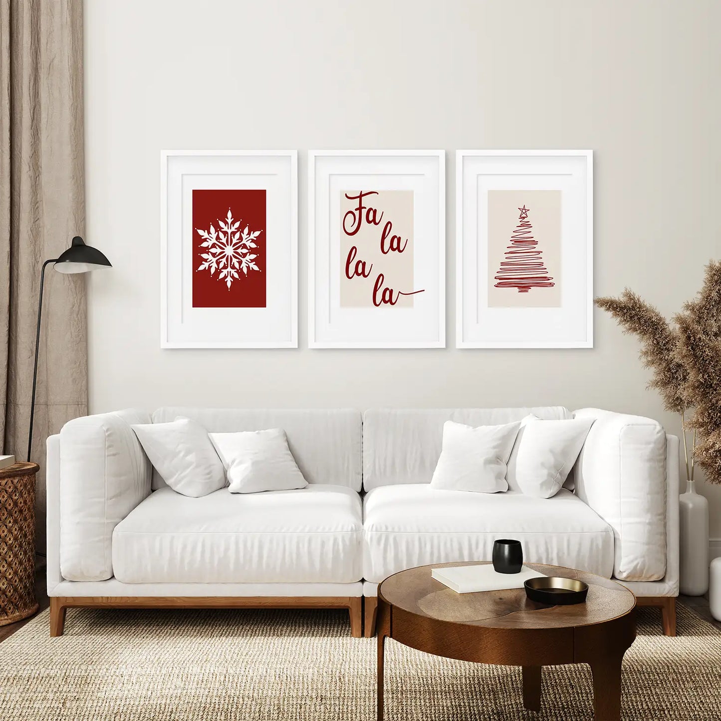 Christmas Wall Art Set of 3, Minimalist Holiday Prints