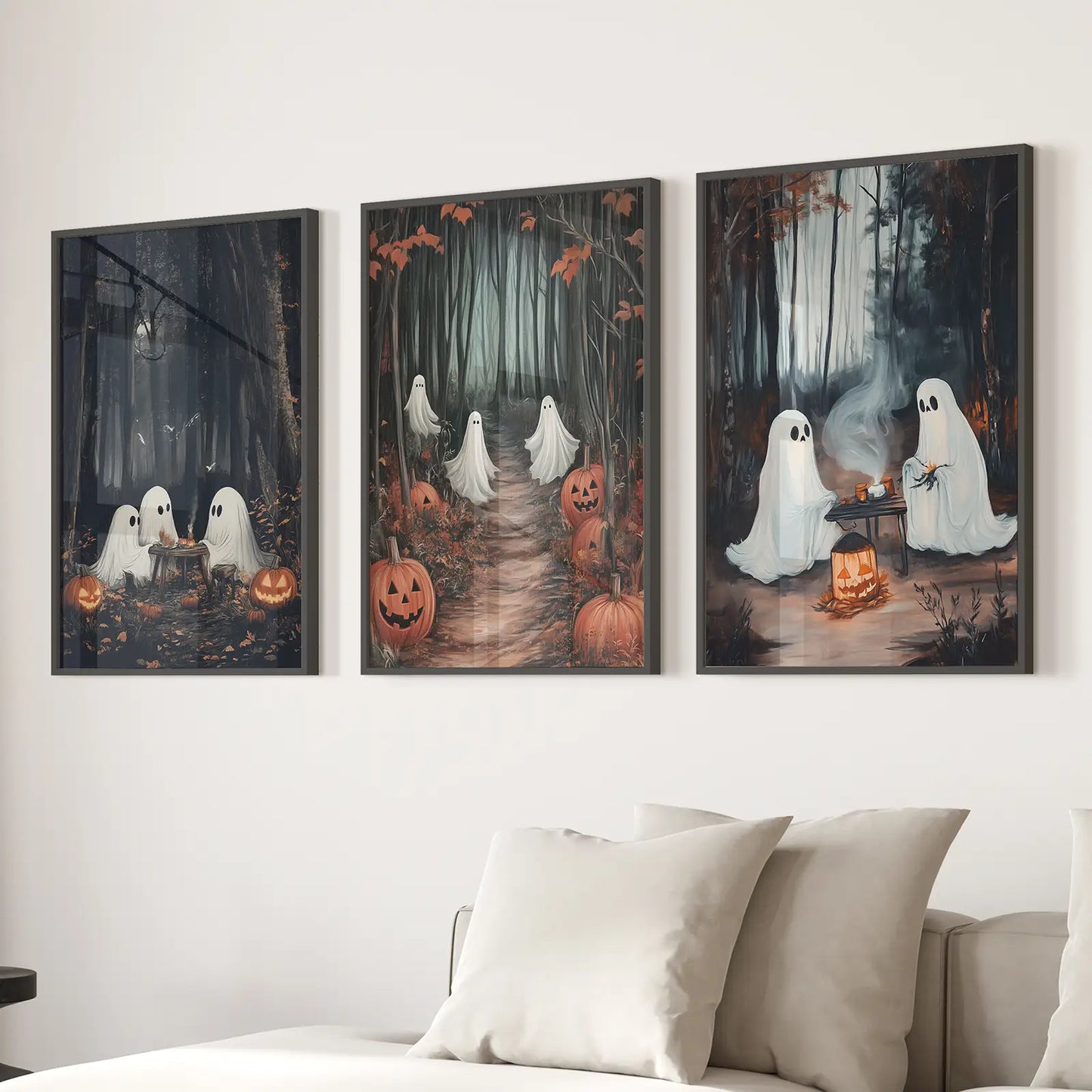 Ghost Couple Fall Forest Wall Art Set of 3 Prints
