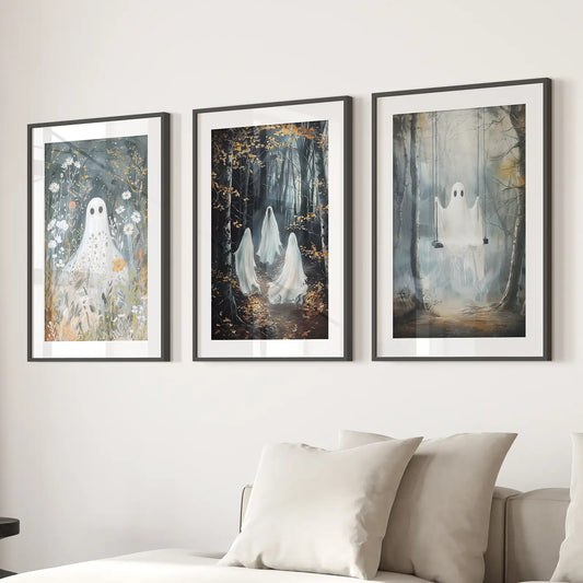 Halloween Ghost Wall Art Set of 3 Gothic Prints