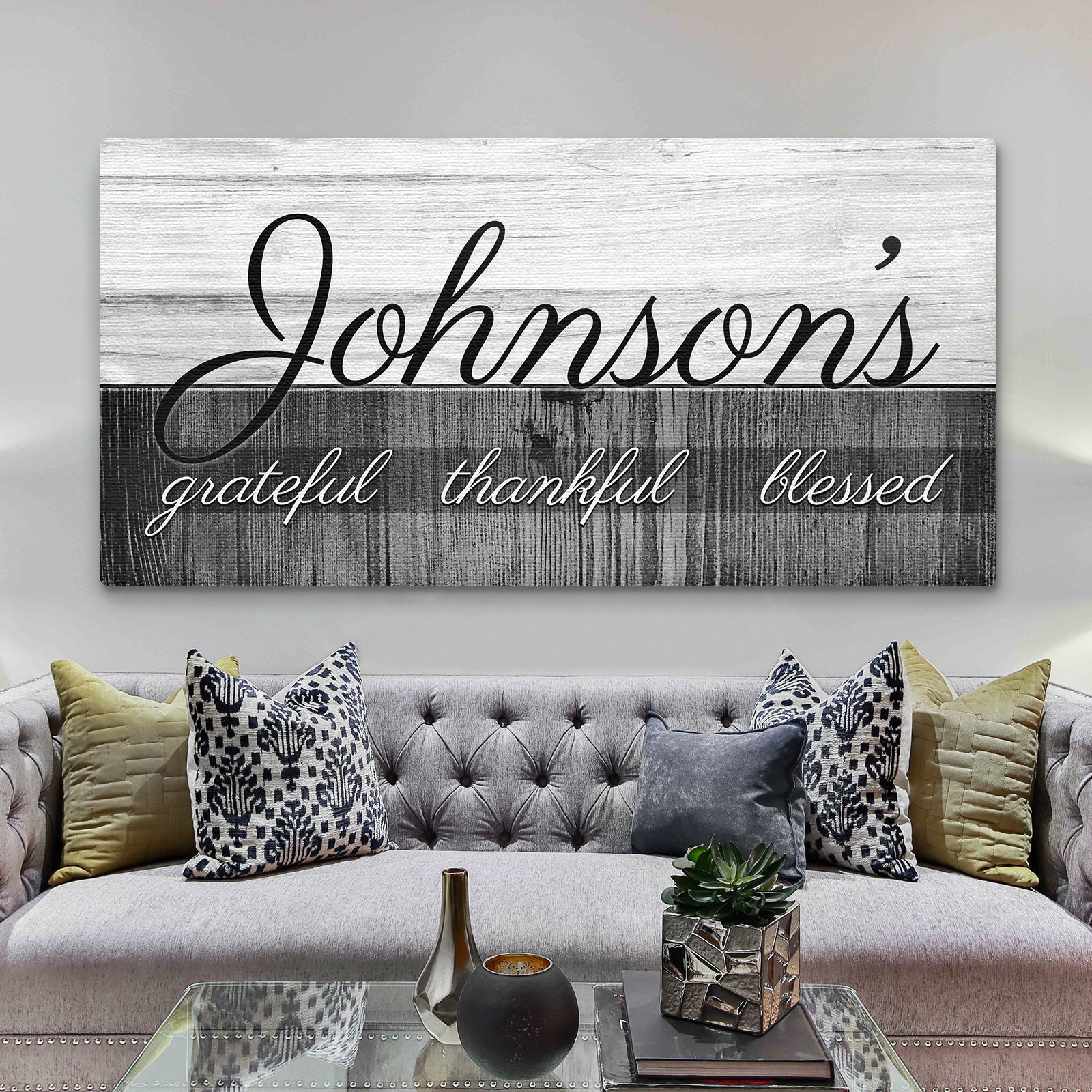 Family Grateful canvas wall art in a dining room