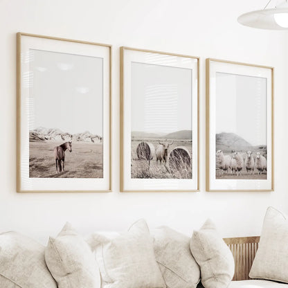 Autumn Farmhouse Wall Art Set of 3 - Fall Farm Field Prints