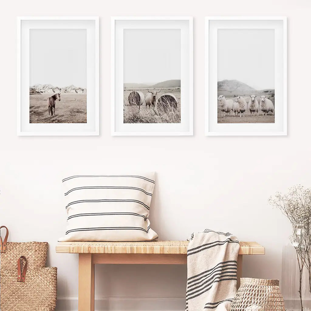 Autumn Farmhouse Wall Art Set of 3 - Fall Farm Field Prints