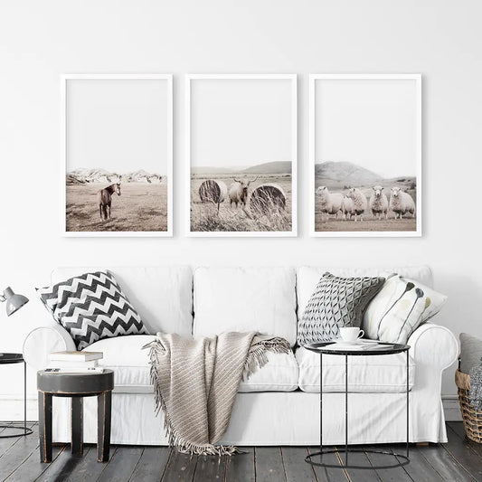 Autumn Farmhouse Wall Art Set of 3 - Fall Farm Field Prints