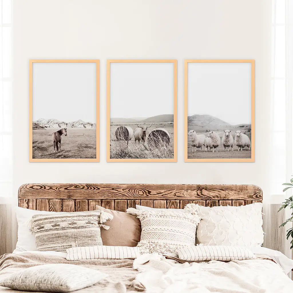 Autumn Farmhouse Wall Art Set of 3 - Fall Farm Field Prints